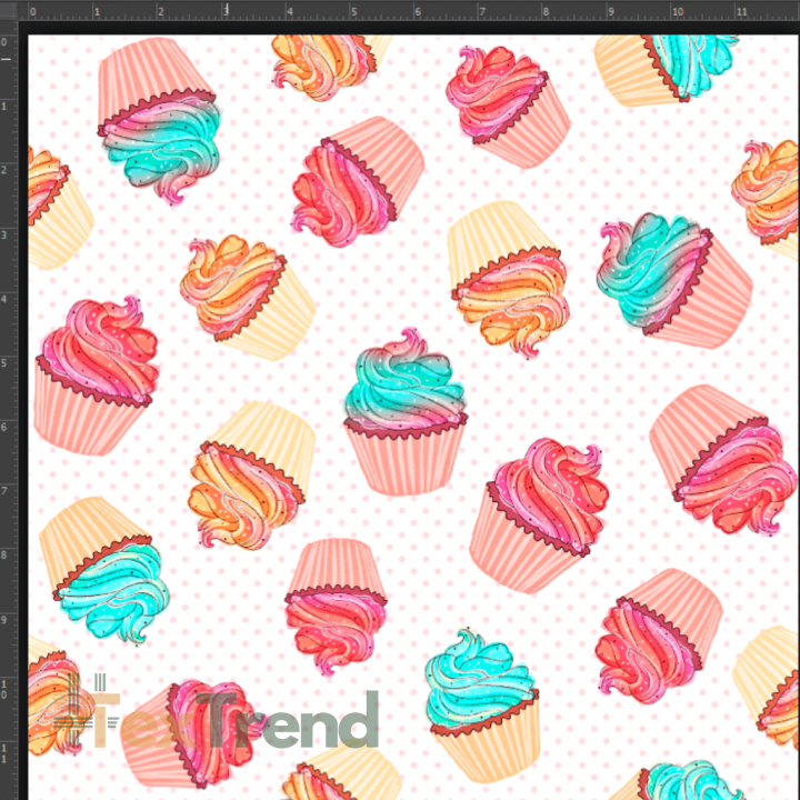 Interlock Jersey Digitaldruck - Mini Cupcakes bunt auf weißem Hintergrund  