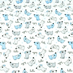 100% Baumwolle - blaue und graue Hunde auf weißem Hintergrund  