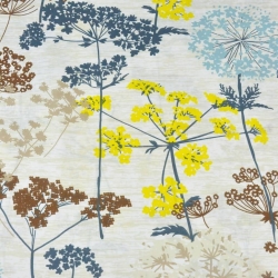 Baumwolle 100% Dillblüten blau-gelb auf beigem Hintergrund  