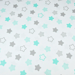 Baumwolle 100% - mint-graue Lebkuchensterne auf weißem Hintergrund  