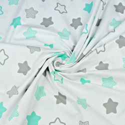 Baumwolle 100% - mint-graue Lebkuchensterne auf weißem Hintergrund  
