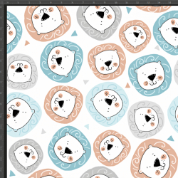 Interlock Jersey Digitaldruck - mint-beige Löwen auf weißem Hintergrund  