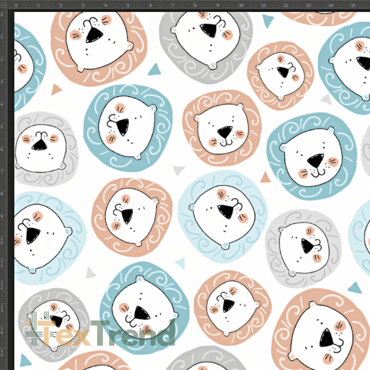 Interlock Jersey Digitaldruck - mint-beige Löwen auf weißem Hintergrund  