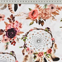 Baumwolle 100% Traumfänger schmutzig rosa mit Blumen auf weißem Hintergrund - 220cm  