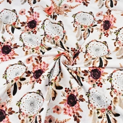 Baumwolle 100% Traumfänger schmutzig rosa mit Blumen auf weißem Hintergrund - 220cm  