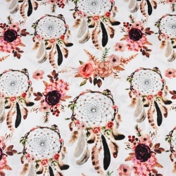 Baumwolle 100% Traumfänger schmutzig rosa mit Blumen auf weißem Hintergrund - 220cm  