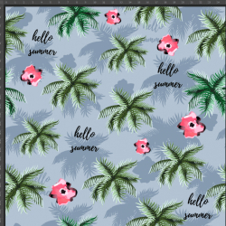 Jersey Stoff Digitaldruck grüne Palmen auf grauem Hintergrund  