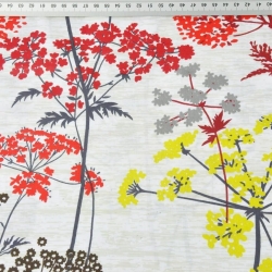 Baumwolle 100% Dillblüten rot-gelb auf beigem Hintergrund - 220cm  