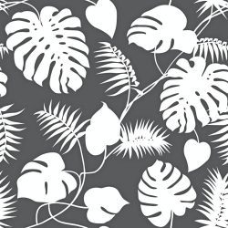 100% Baumwolle - weiße Blätter auf dunkelgrauem Hintergrund  