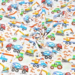 Baumwolle 100% Bauarbeiten kleine bunte auf weißem Hintergrund  