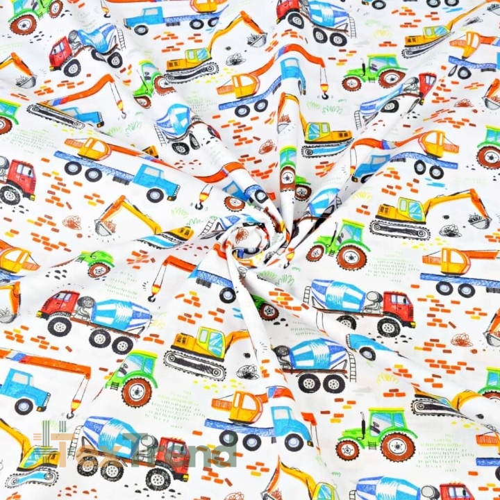 Baumwolle 100% Bauarbeiten kleine bunte auf weißem Hintergrund  