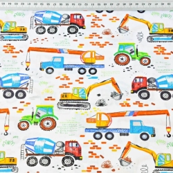 Baumwolle 100% Bauarbeiten kleine bunte auf weißem Hintergrund  