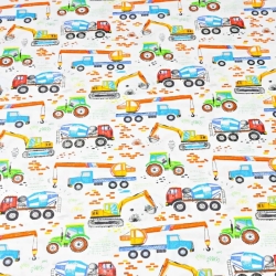 Baumwolle 100% Bauarbeiten kleine bunte auf weißem Hintergrund  