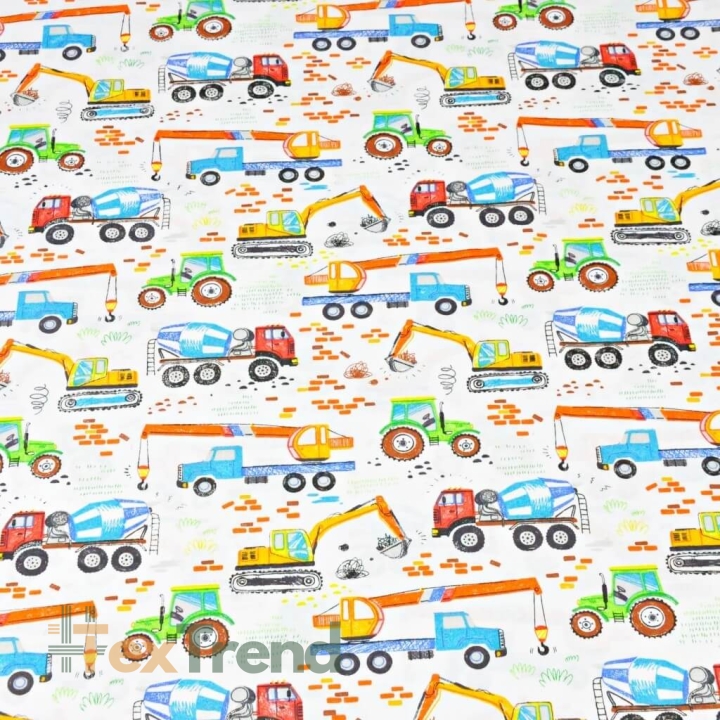 Baumwolle 100% Bauarbeiten kleine bunte auf weißem Hintergrund  