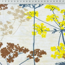 Baumwolle 100% Dillblüten blau-gelb auf beigem Hintergrund - 220cm  