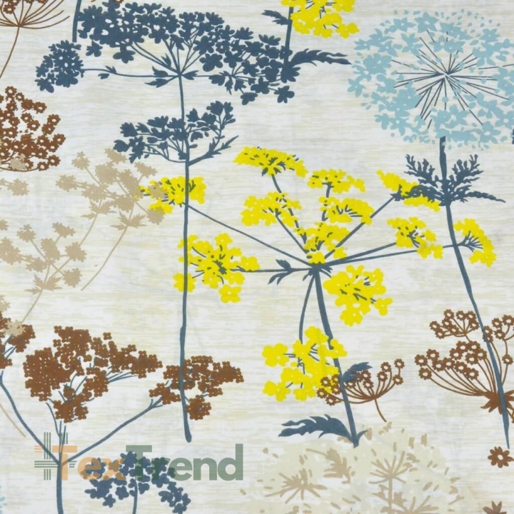 Baumwolle 100% Dillblüten blau-gelb auf beigem Hintergrund - 220cm  