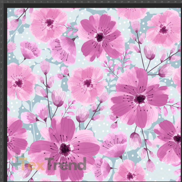 Jersey Stoff Digitaldruck Mohnblumen rosa auf grauem Hintergrund  