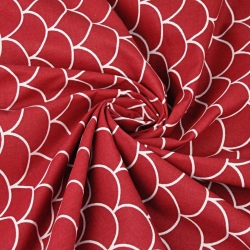 Baumwolle 100% weiße Schuppen auf karminrotem Hintergrund  