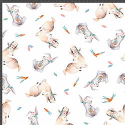 Interlock-Jersey Digitaldruck - Rehkitze und Kaninchen auf weißem Hintergrund  