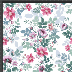 Jersey Stoff Digitaldruck Blumensträuße rosa-grün auf weißem Hintergrund  