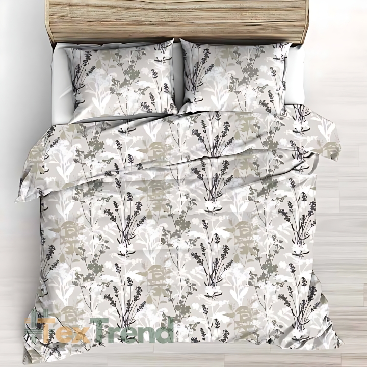 Baumwolle 100% Sträucher weiß-beige auf beigem Hintergrund  