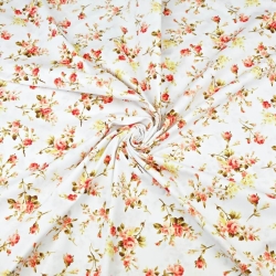 100% Baumwolle gelb-rote Röschenzweige auf weißem Hintergrund - 220cm  