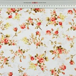 100% Baumwolle gelb-rote Röschenzweige auf weißem Hintergrund - 220cm  