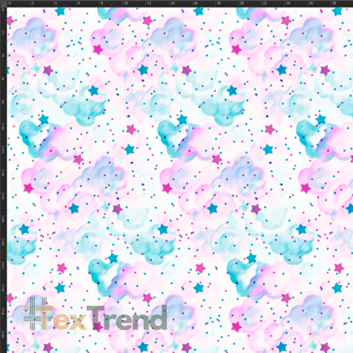 Interlock-Jersey Digitaldruck - mint-rosa Sterne mit Punkten  