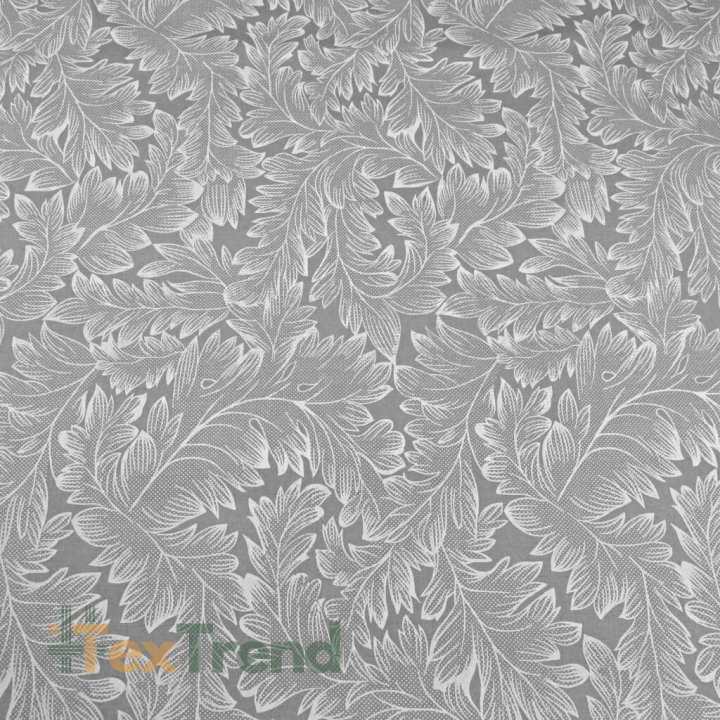 Baumwolle 100% weiße gerissene Blätter auf grauem Hintergrund 220cm  