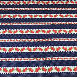 100% Baumwolle rote Röschen in blauen Streifen - 220cm  