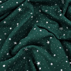 Baumwolle Musselin double gauze dunkelgrün (Botanical Garden) mit silbernen Sternen  