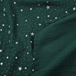Baumwolle Musselin double gauze dunkelgrün (Botanical Garden) mit silbernen Sternen  