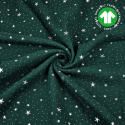 Baumwolle Musselin double gauze dunkelgrün (Botanical Garden) mit silbernen Sternen  