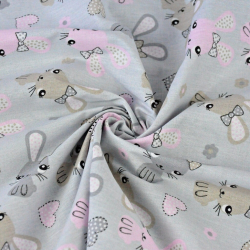 Baumwolle 100% Kaninchen rosa-beige auf grauem Hintergrund  
