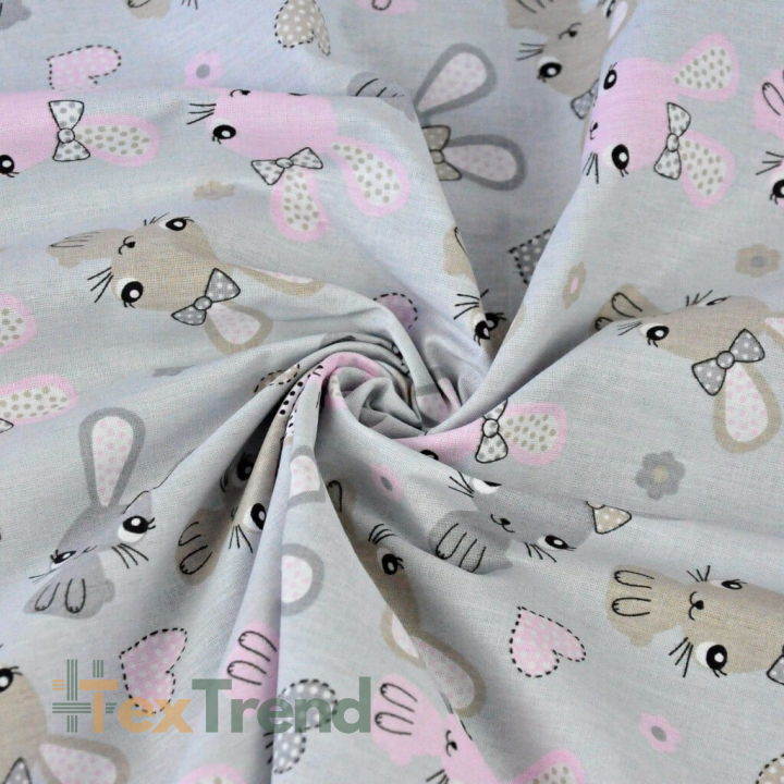 Baumwolle 100% Kaninchen rosa-beige auf grauem Hintergrund  