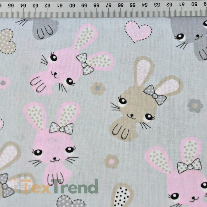 Baumwolle 100% Kaninchen rosa-beige auf grauem Hintergrund  