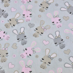 Baumwolle 100% Kaninchen rosa-beige auf grauem Hintergrund  