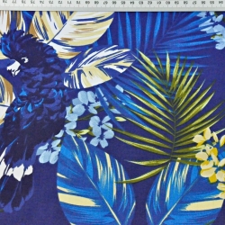 Baumwolle 100% Blätter gold-blau auf marineblauem Hintergrund - 220cm  