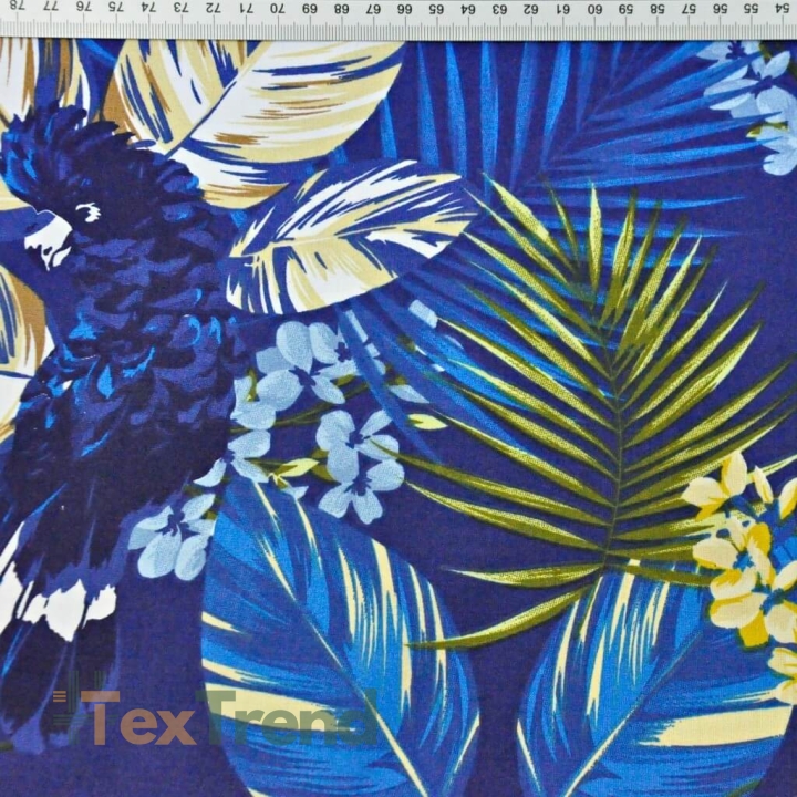 Baumwolle 100% Blätter gold-blau auf marineblauem Hintergrund - 220cm  