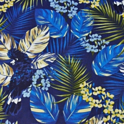 Baumwolle 100% Blätter gold-blau auf marineblauem Hintergrund - 220cm  