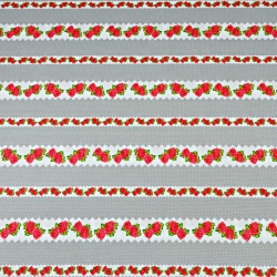 100% Baumwolle rote Röschen in grauen Streifen - 220cm  