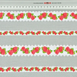100% Baumwolle rote Röschen in grauen Streifen - 220cm  
