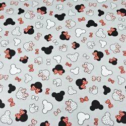 Baumwolle 100% - kleine schwarz-rote Miki mit Schleife auf grauem Hintergrund  