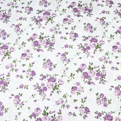 100% Baumwolle lila Röschenzweige auf weißem Hintergrund - 220cm  