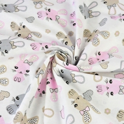 Baumwolle 100% Kaninchen rosa-beige auf weißem Hintergrund  