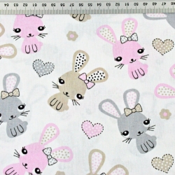 Baumwolle 100% Kaninchen rosa-beige auf weißem Hintergrund  