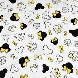 100% Baumwolle MIKI kleine schwarz-gelbe mit Schleife auf weißem Hintergrund  