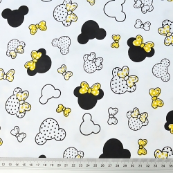 100% Baumwolle MIKI kleine schwarz-gelbe mit Schleife auf weißem Hintergrund  