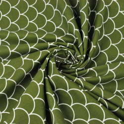 Baumwolle 100% weiße Schuppen auf faulgrünem Hintergrund  