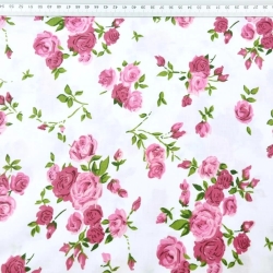100% Baumwolle rosa Röschenzweige auf weißem Hintergrund - 220cm  